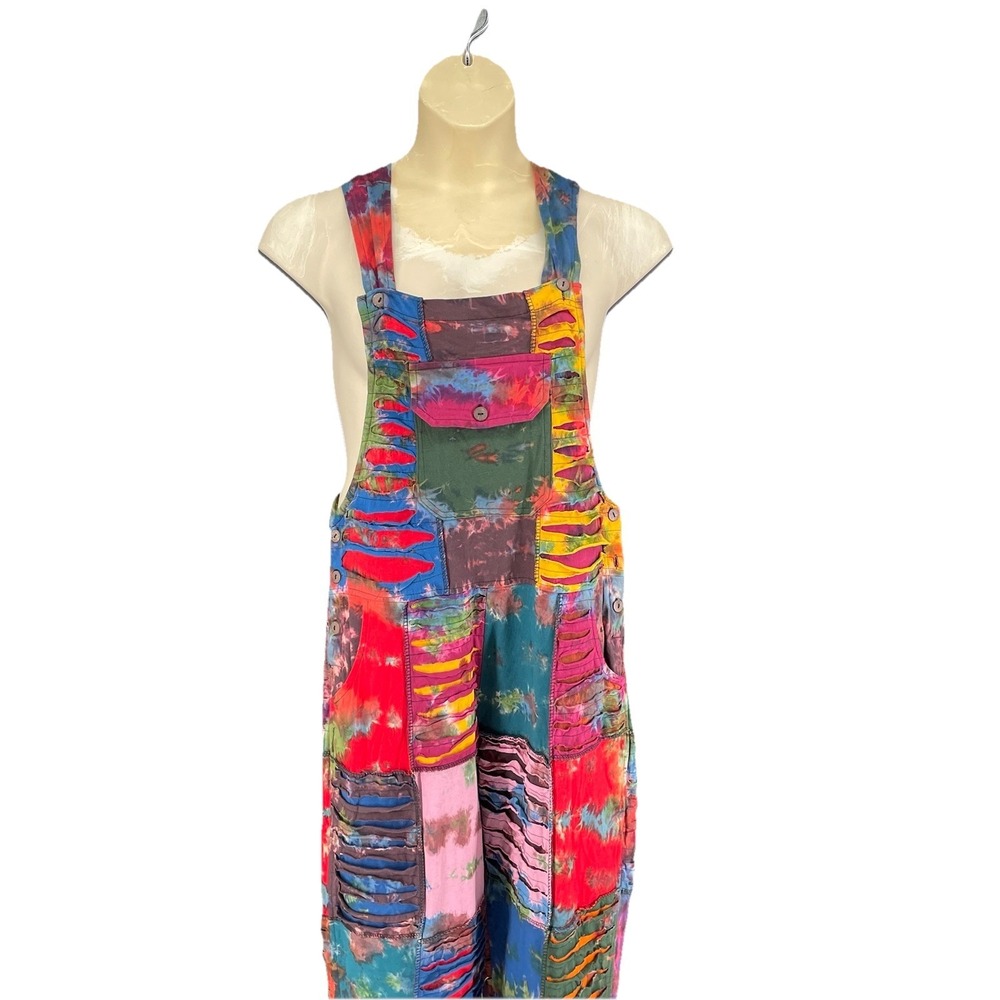 Earthbound Trading Co Patchwork Wide-Leg Overalls Rustic Size Small 100% cotton